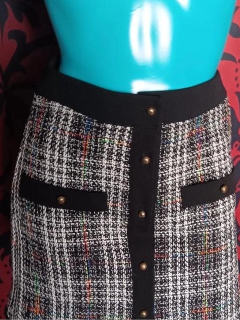 Black & White Tweed Button-Front Pencil Skirt